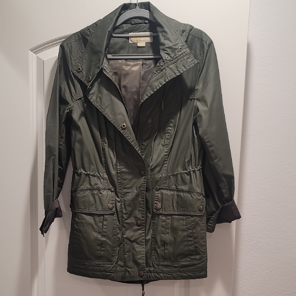Michael Kors Olive Green Hooded Women's Rain Coat.